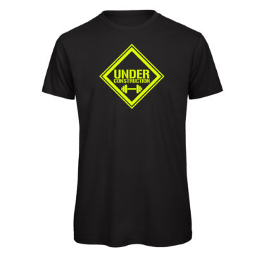 Black T-shirt UNDER CONSTRUCTION, fluo yellow