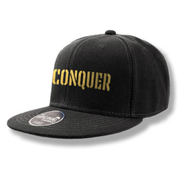 Snapback black cap CONQUER, gold