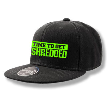 Snapback black cap TIME TO GET SHREDDED, fluo green