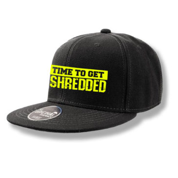 Snapback black cap TIME TO GET SHREDDED, fluo yellow